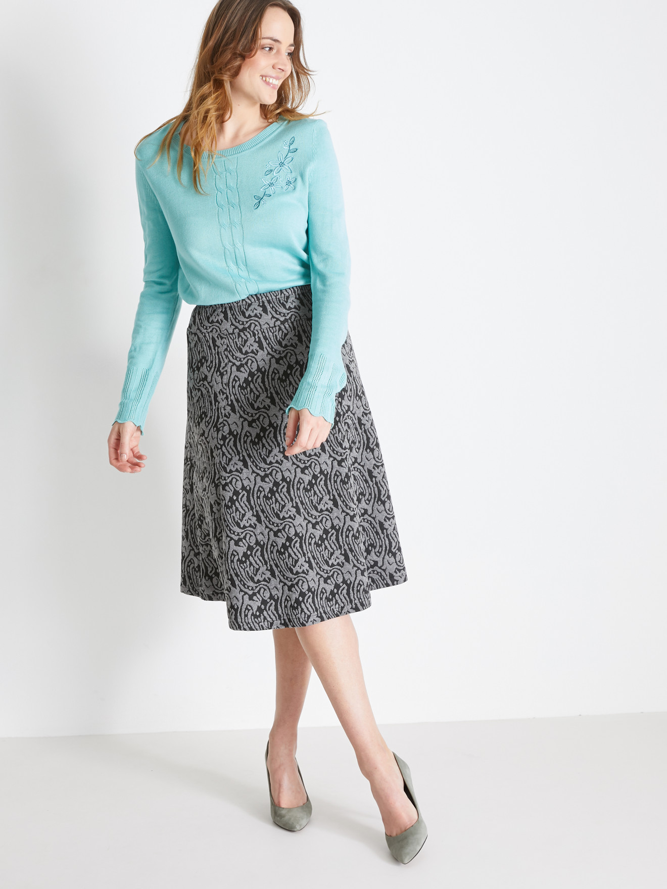 Jupe évasée maille jacquard