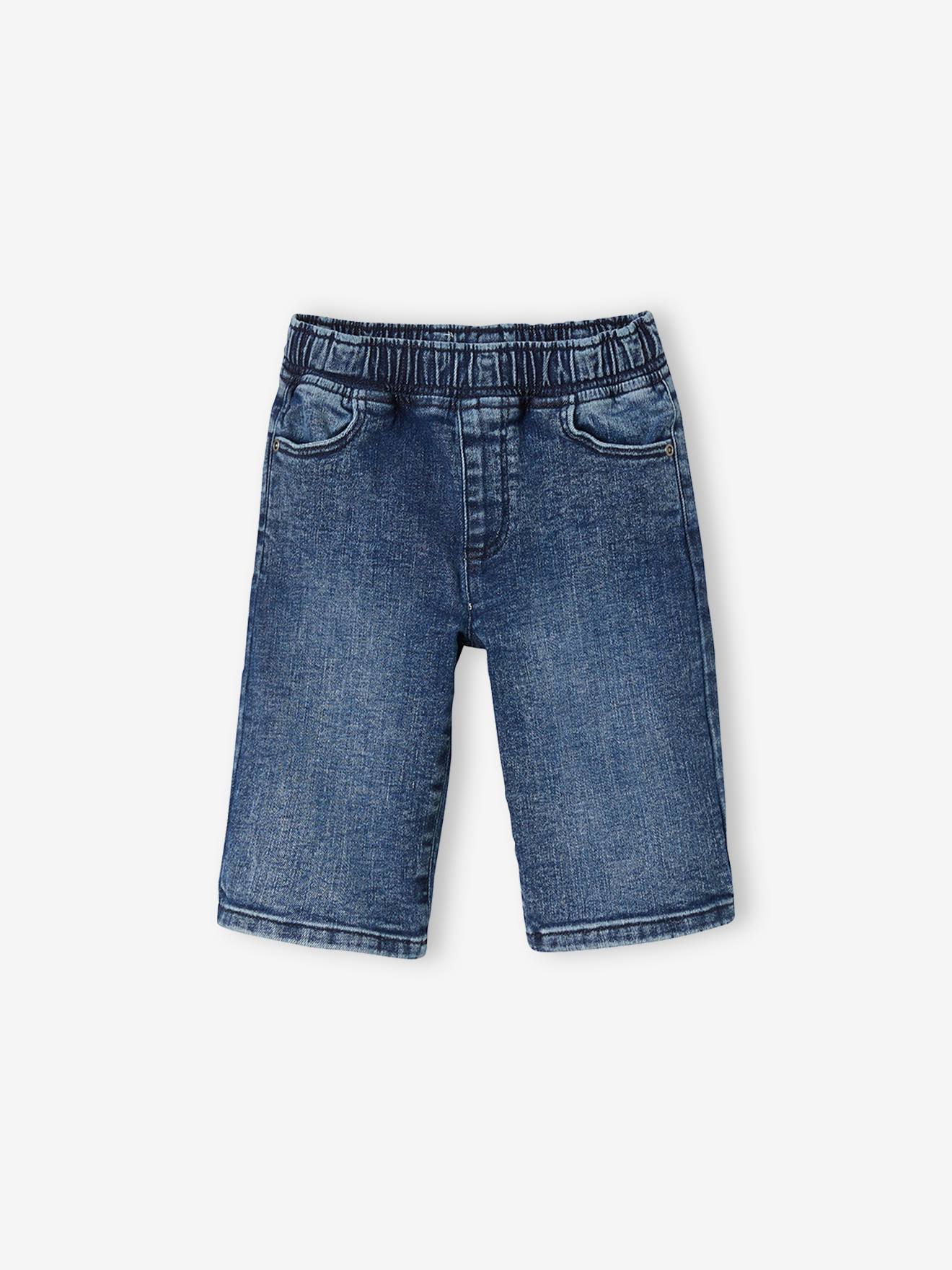 Bermuda de moletom com efeito jeans para meninos, lavagem azul escura
