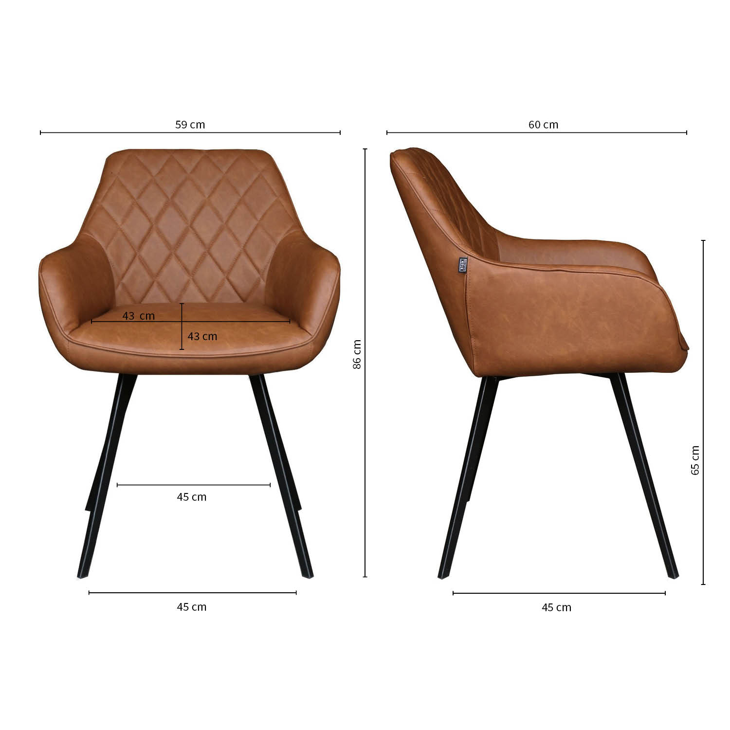 Kick eetkamerstoel Karl Cognac PU