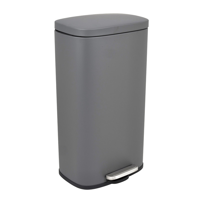 Pedaalemmer rechthoek - mat grijs - 30 liter