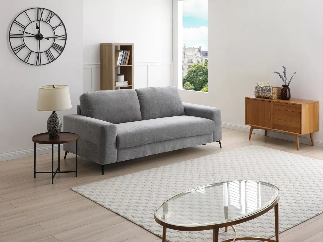 Canapé 3 places convertible express en tissu gris DUJARDA
