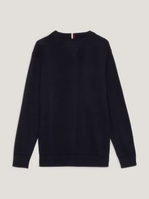 Suéter de gola redonda com estampa listrada global em jacquard