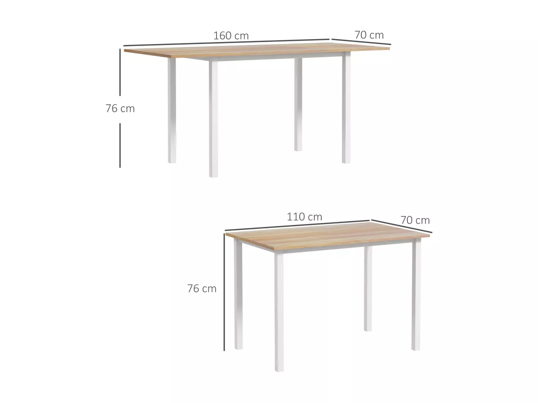 Table à manger extensible grand plateau 6 personnes acier MDF bois clair