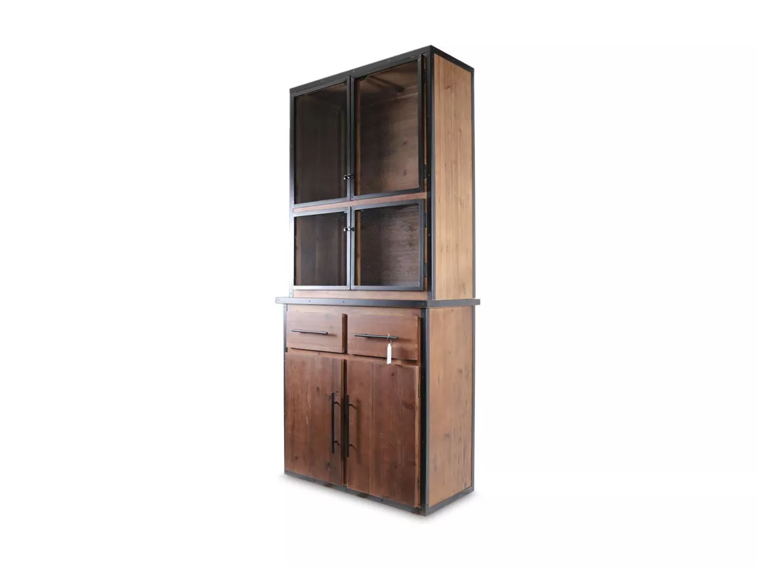 Vaisselier 2 tiroirs Bois-Métal Marron - Eduline Décoration d'Autrefois