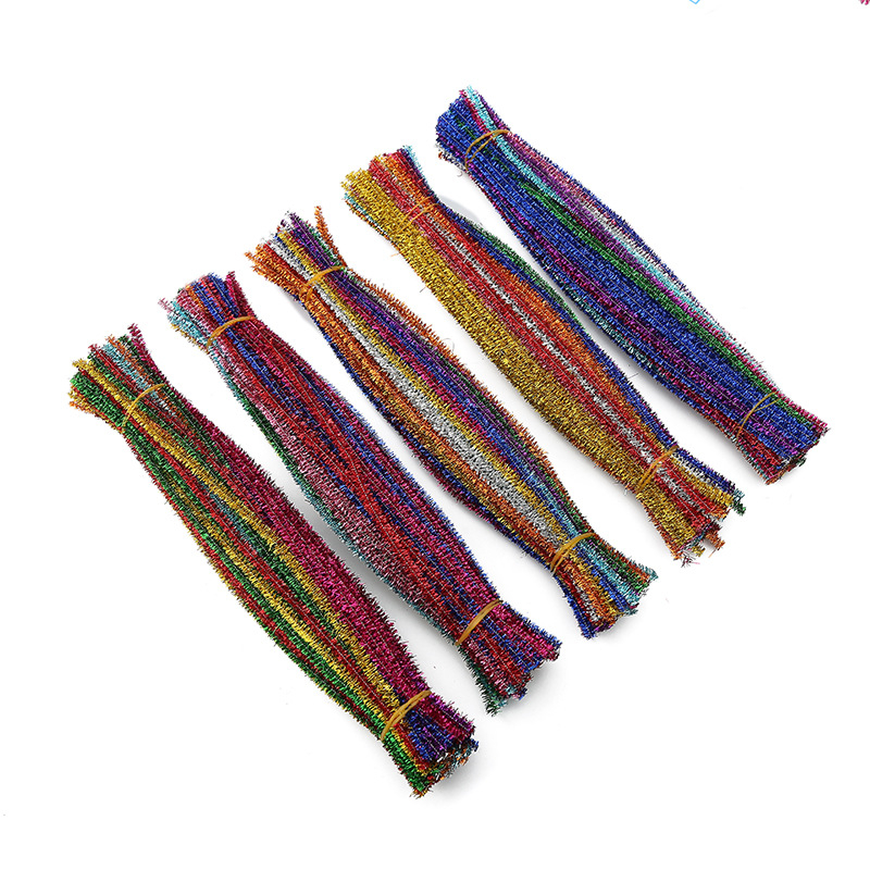 (100er Set) 30cm Glitzer Pfeifenreiniger DIY Bastel Biege Plüsch Chenille Draht - Assortiert