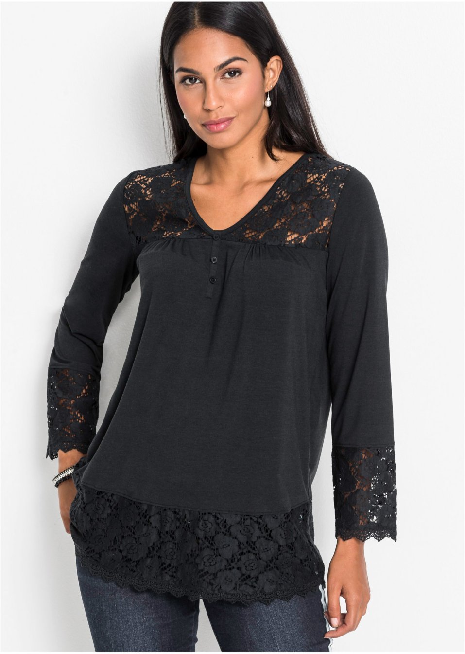 T-shirt manches longues à dentelle