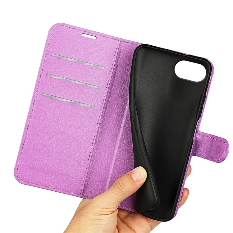 iPhone 16e Leder Tasche Flip Cover Litchi Look - Lila