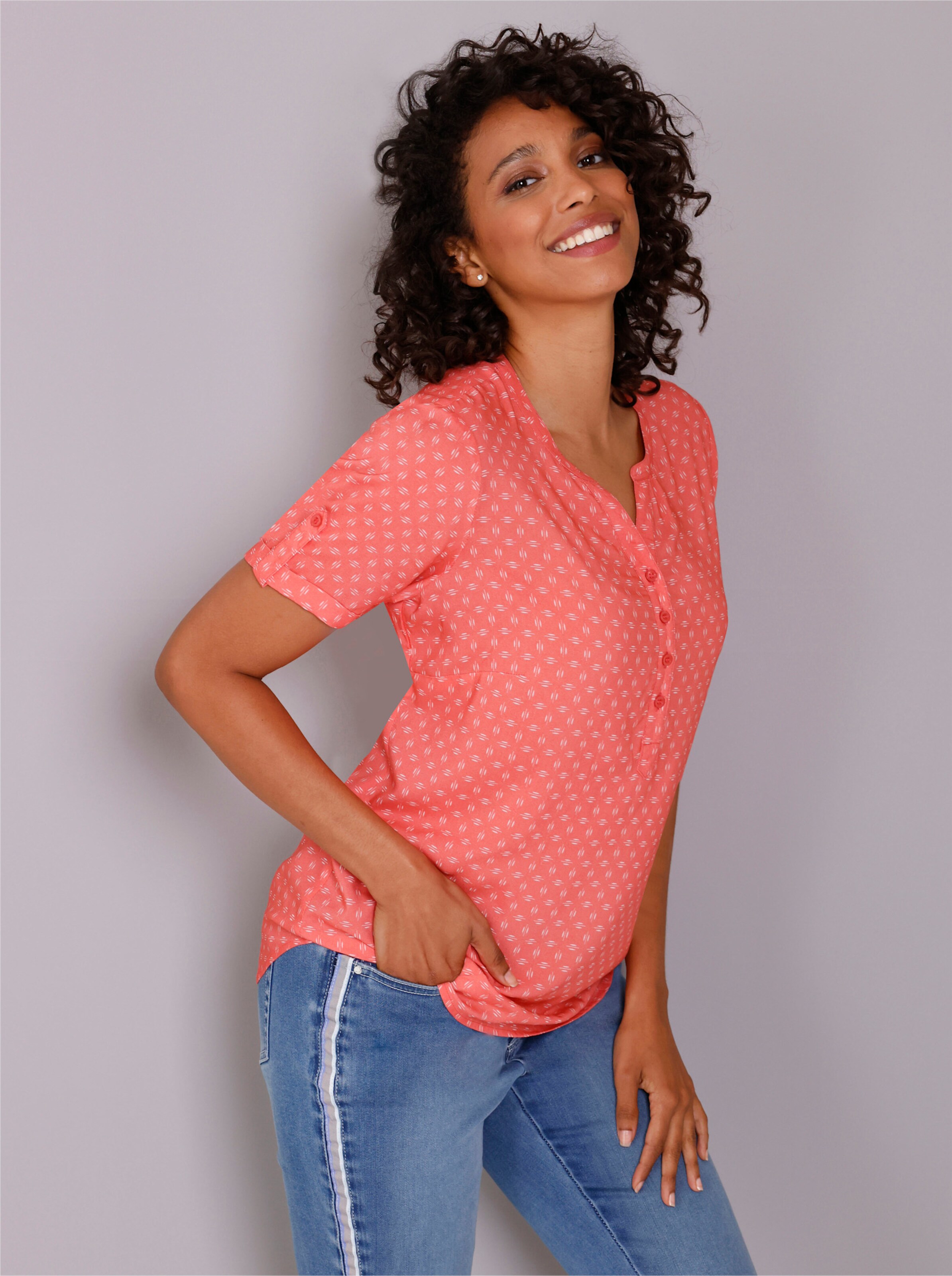 CREATION L PREMIUM Modal-Bluse in koralle-weiß-bedruckt