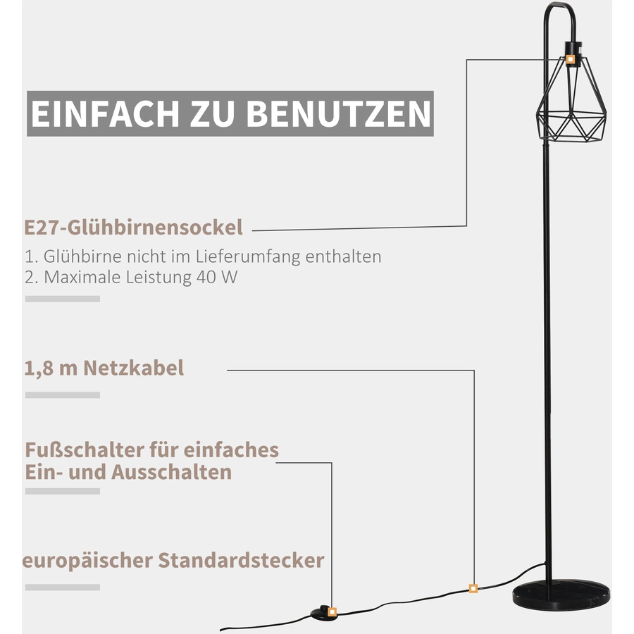 HOMCOM Stehlampe im Industrie-Stil schwarz