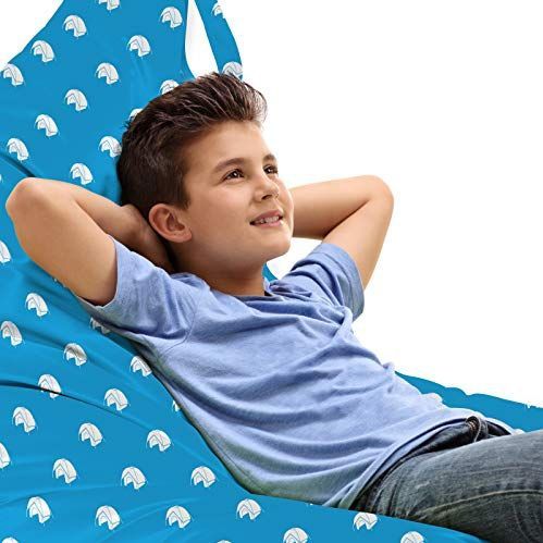 ABAKUHAUS Camping Zitzak, Traditionele Tent Patterns, Veel Ruimte om Zacht Speelgoed als Knuffels in op te Bergen, met Handvat, Azure Blue and White