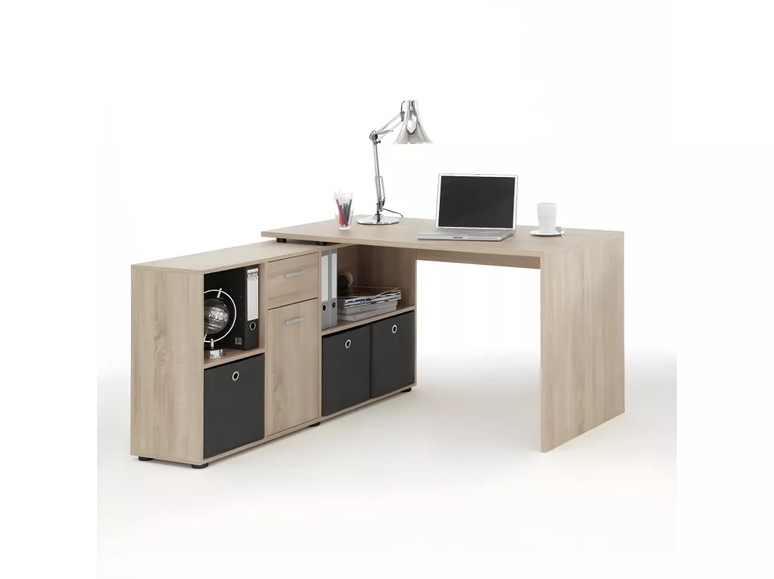 Bureau d'Angle Modulable avec Caisson, Tiroir et Étagères de Rangements - Lex