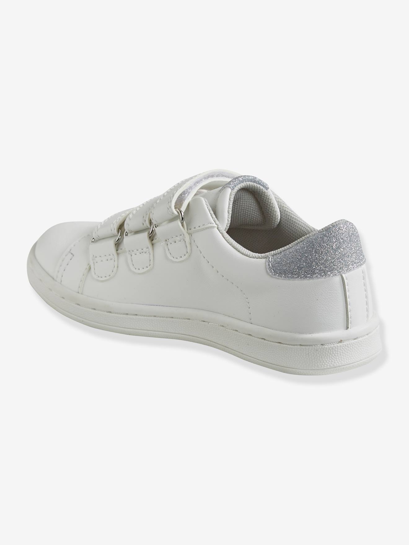 Tênis com tiras autoadesivas, para meninas, tamanho médio, branco liso.