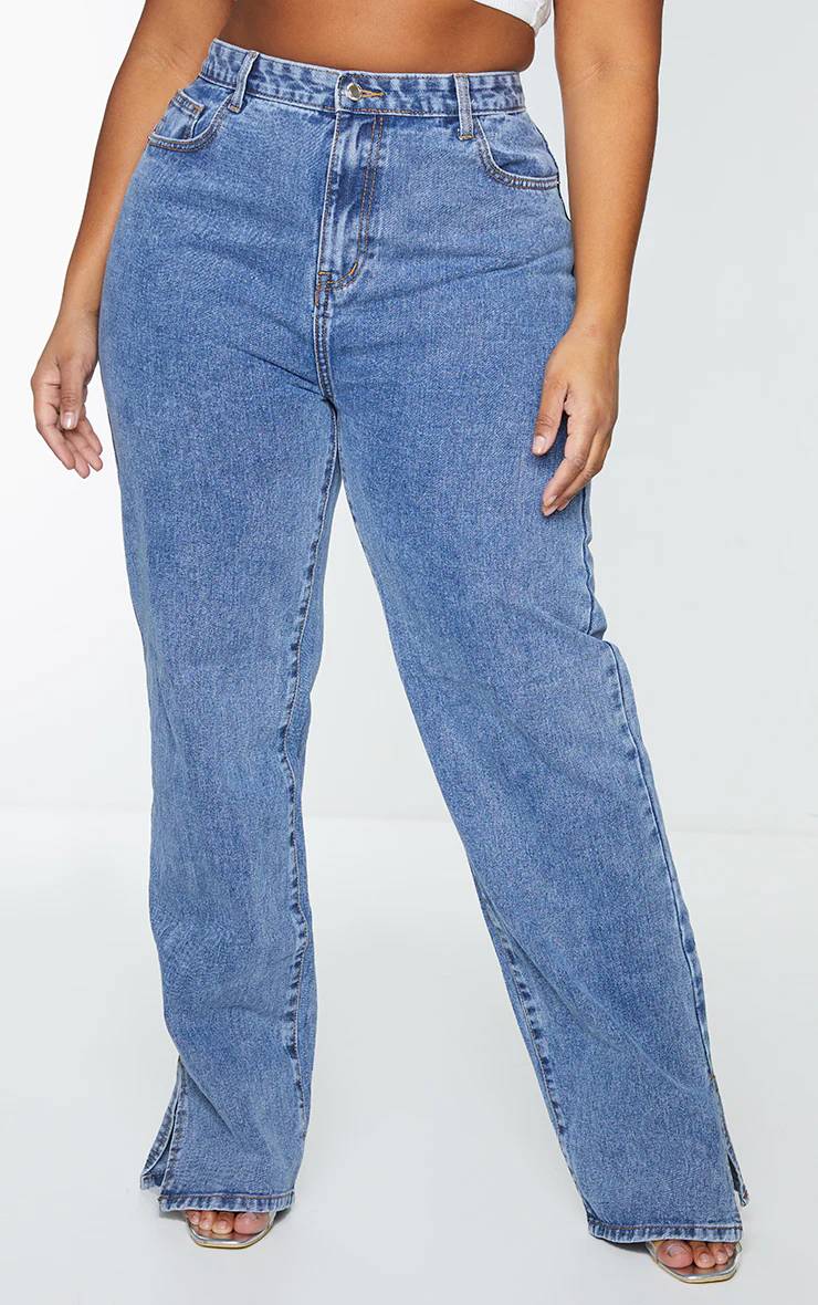 Délavage Vintage Jean Grande Taille À Ourlet Fendu