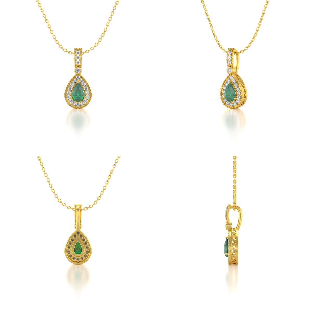 Collier Pendentif ADEN Or 585 Jaune Emeraude et Diamants Chaine Or 585 incluse 1.55grs