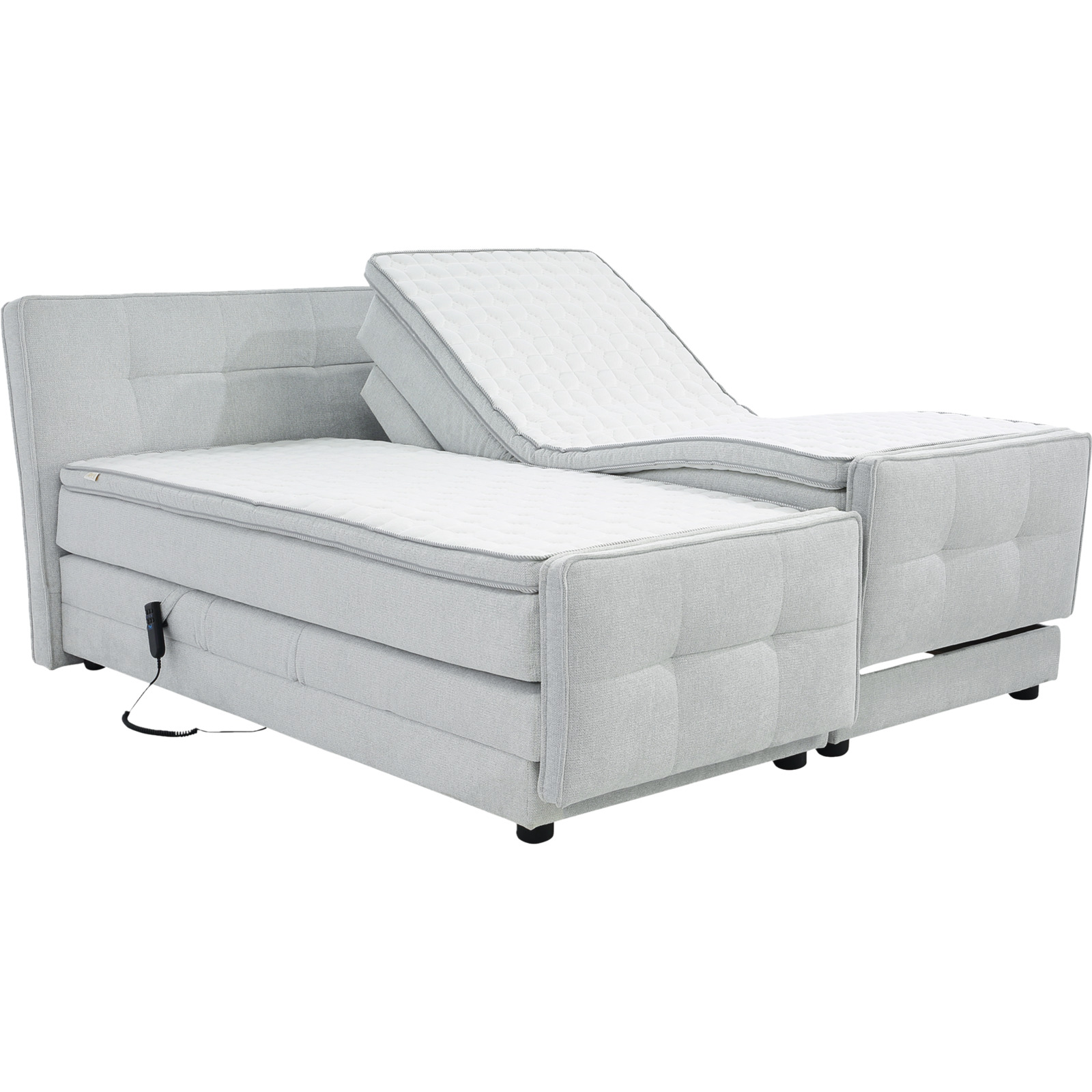 Boxspringbett Paloma Stoff 180 x 200 cm, mit verstellbarer Liegeposition per Fernbedienung hellgrau