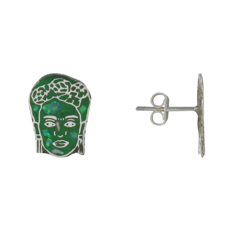 Boucles d'Oreilles Clous Argent Visage Vert