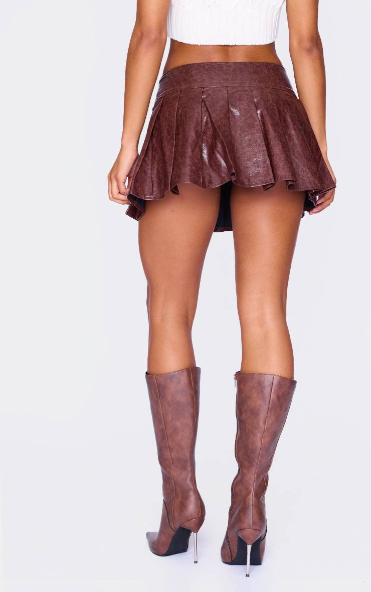 Rouge Bordeaux Mini-jupe Plissée En Synthétiquecuir Avec Ceinture