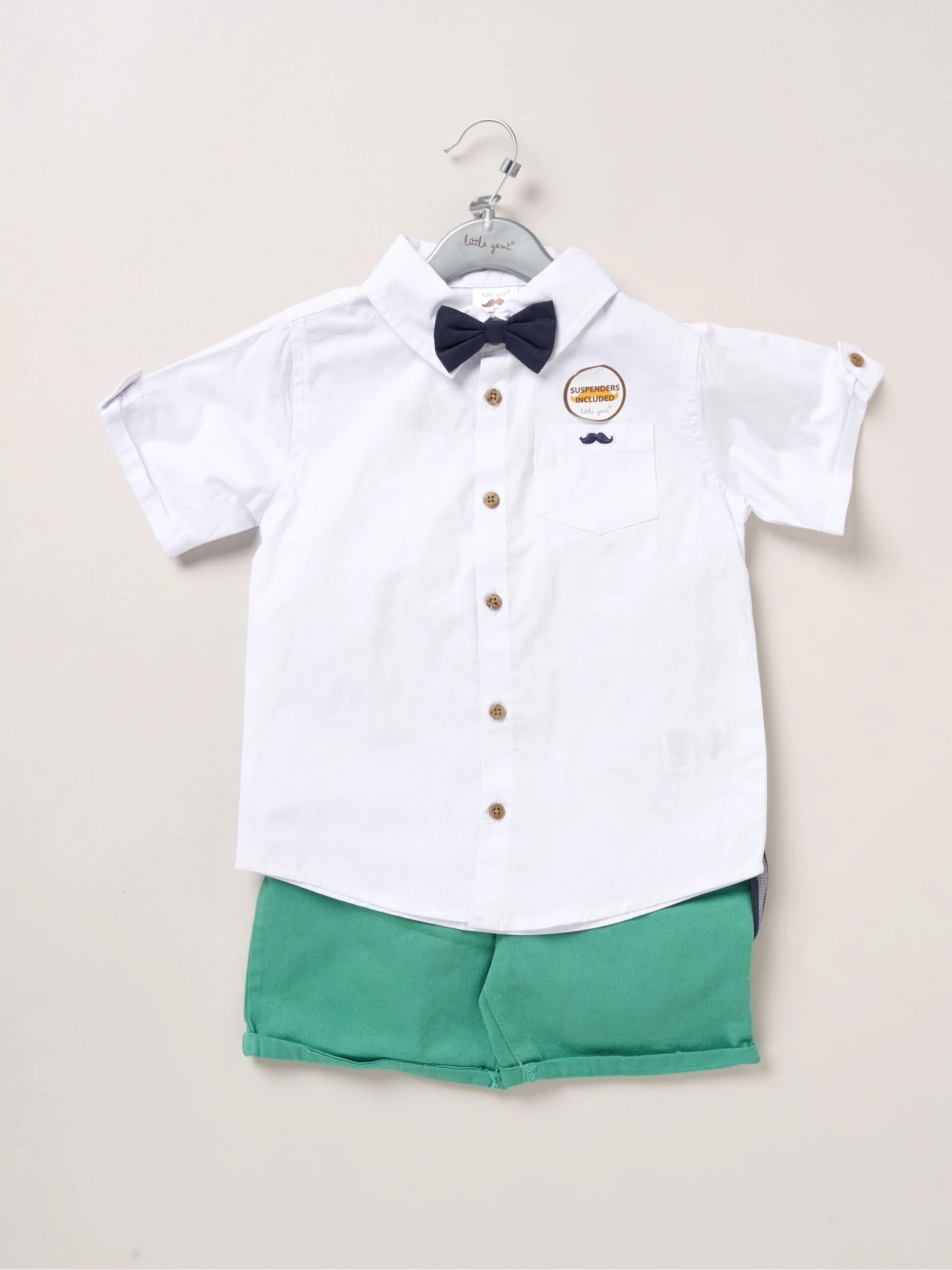 Groen - Little Gent Shirt Shorts and Braces Outfit Set