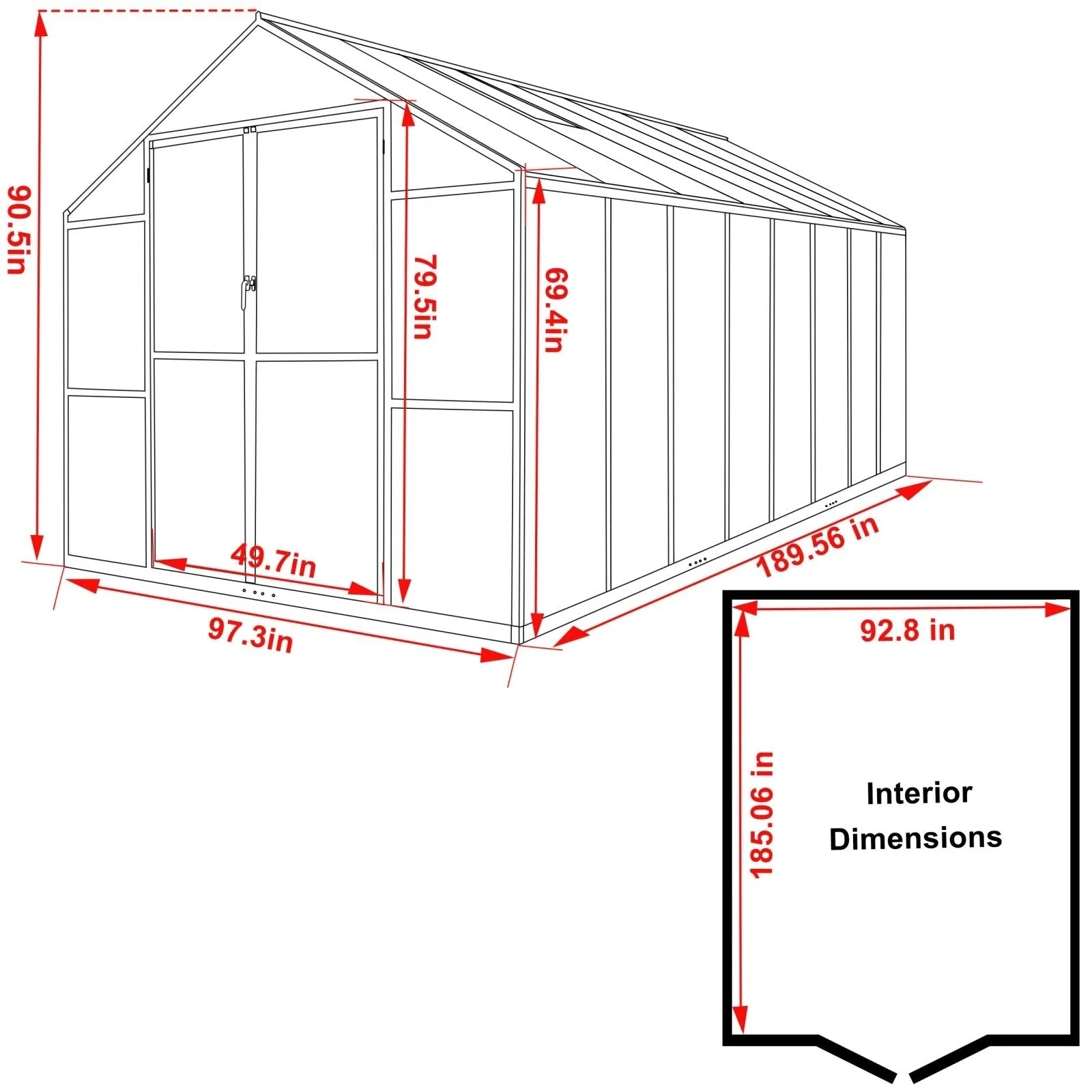 VEIKOUS Aluminum Walk-In Garden Greenhouse Kit with Adjustable Roof Vent and Lockable Door Grey