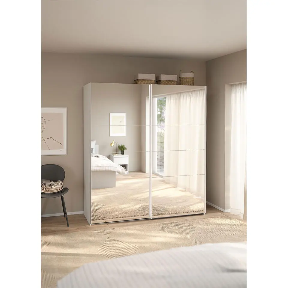 Hioshop Catania schuifdeurkast 2 deuren met spiegel 180x200cm wit