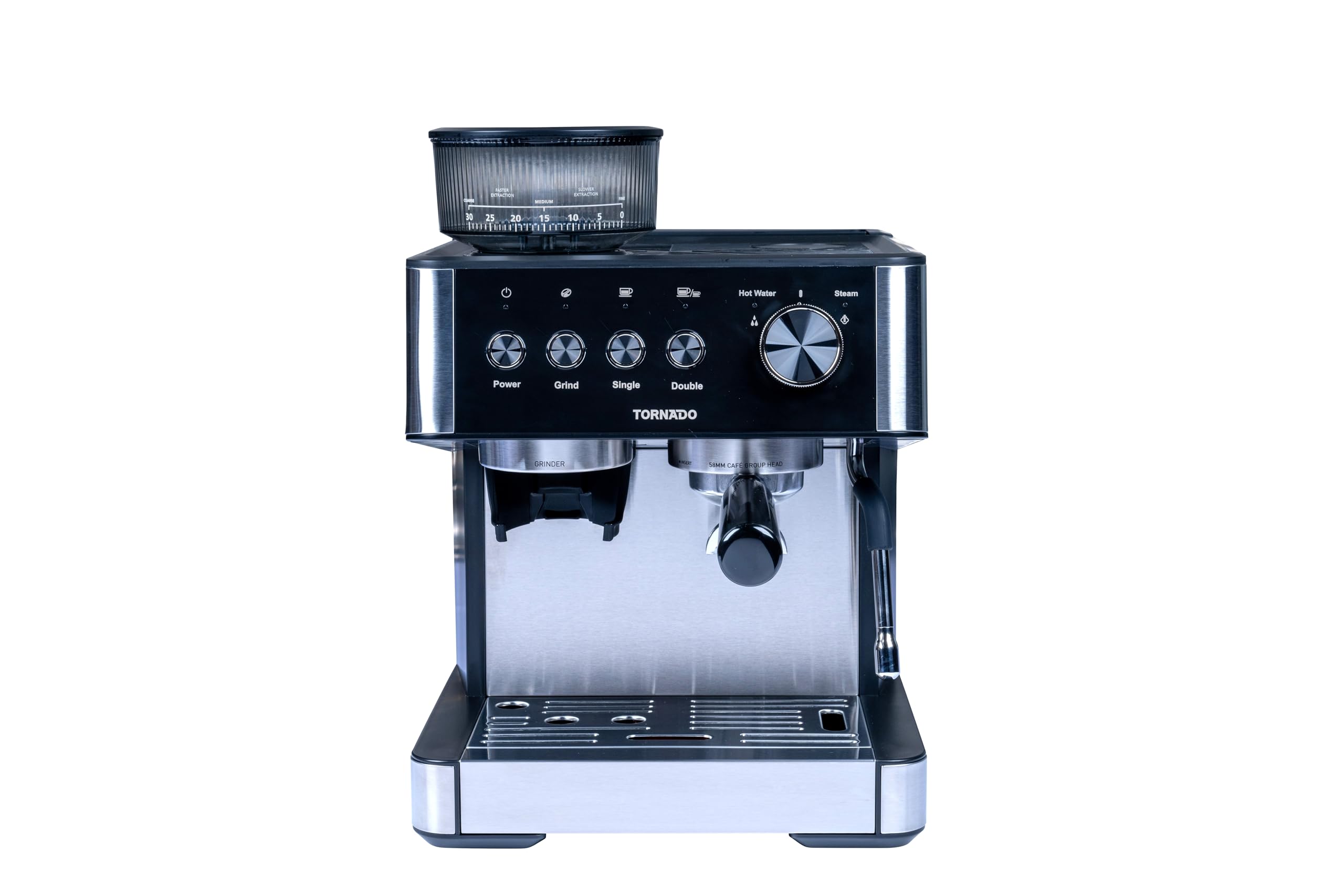 Tornado TCM-5431-GS Machine À Expresso Semi-Automatique, 2,3 L, BROYEUR INTÉGRÉ, CAFÉ en Grains ET MOULU, Noir