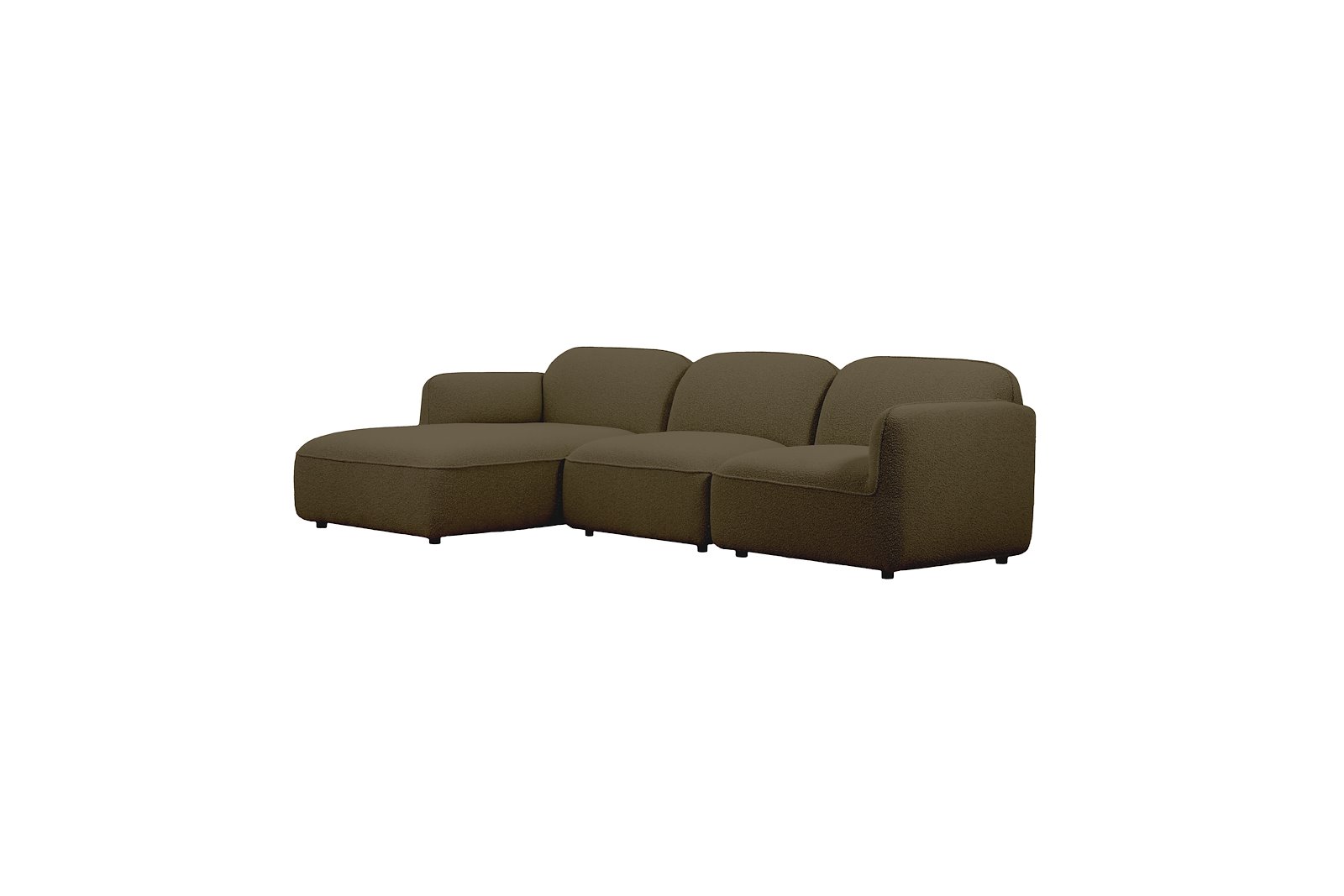 Fluff  2-seter med sjeselong venstre Tekstil Copenhagen Boucle 500 Green med sorte ben