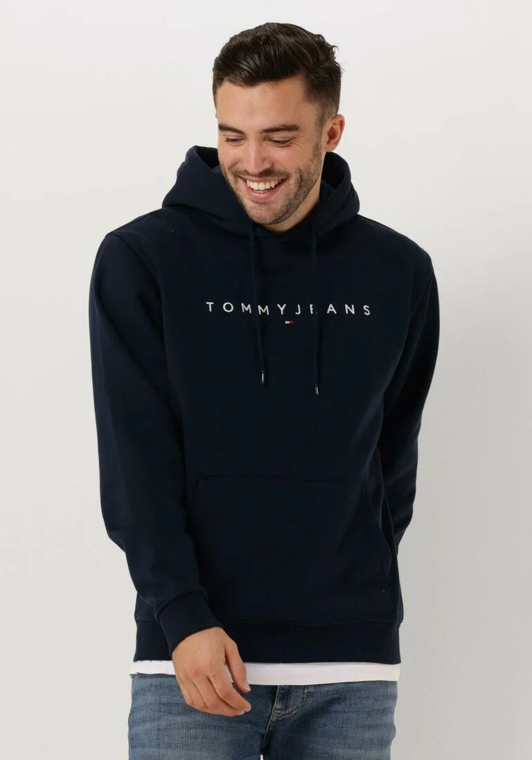TOMMY JEANS donkerblauwe tommy jeans trui tjm reg linear logo hoodie ext