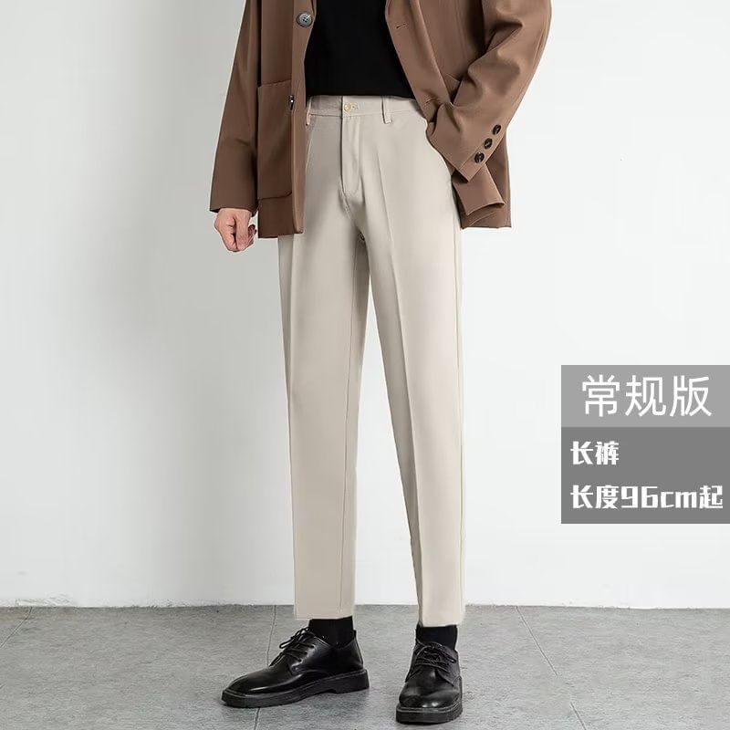 Naideth - Mid Rise Plain Cropped Straight Leg Dress Pants