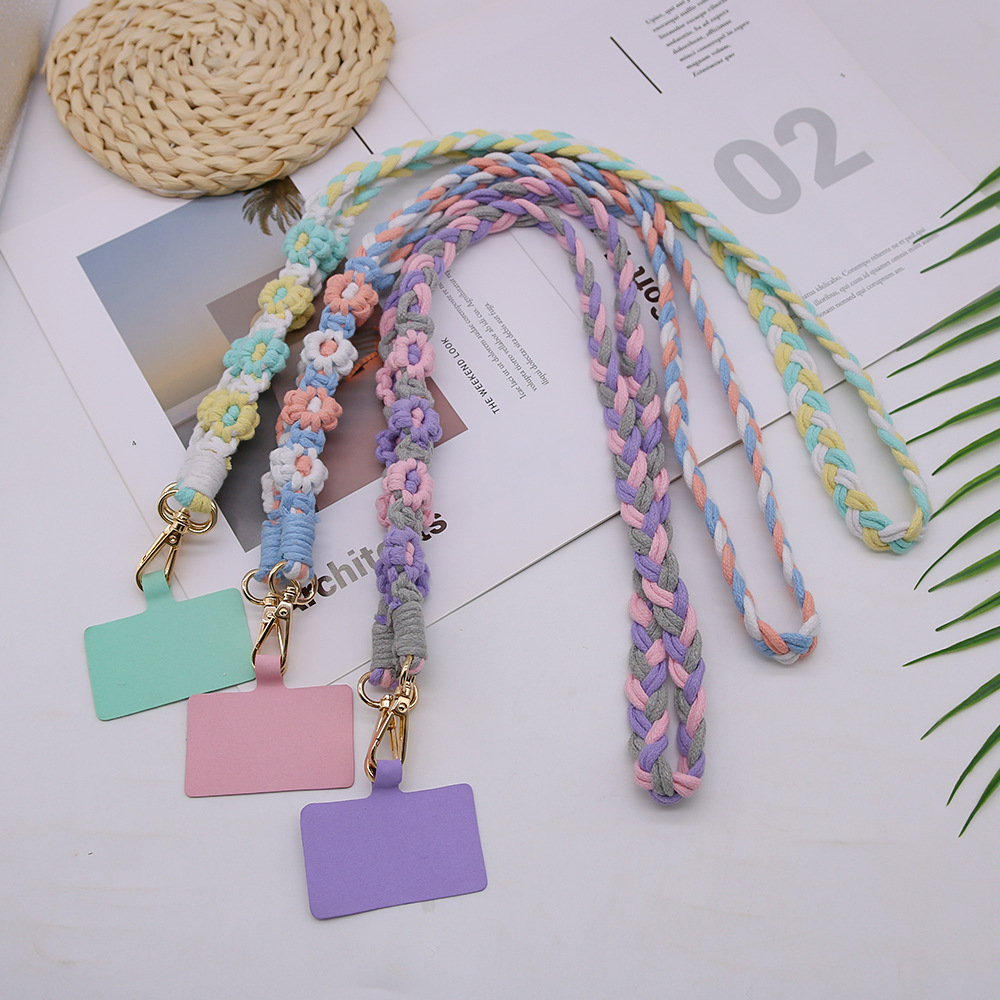 (120cm) Universal Necklace Handykette Geflochtene Blumen Kordel Umhängeband für Schutzhülle   1x Einlage - Gelb / Türkis / Weiss