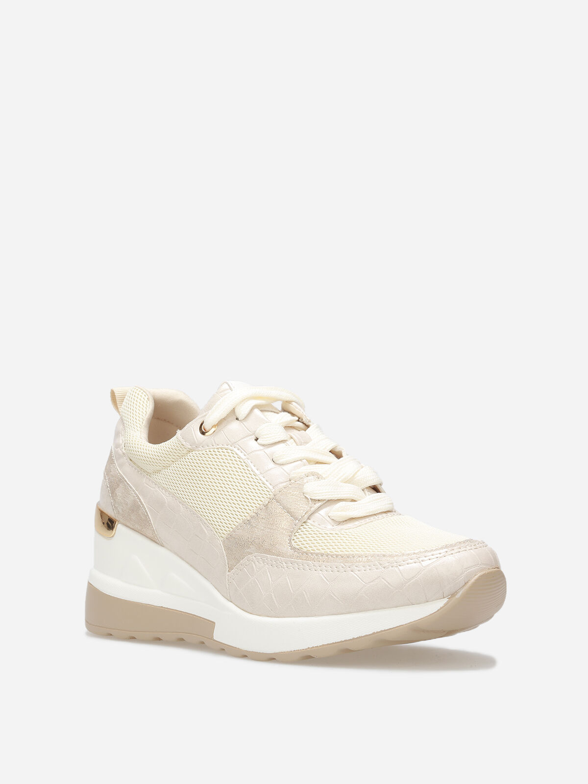 Baskets compensées multi-matières- Beige