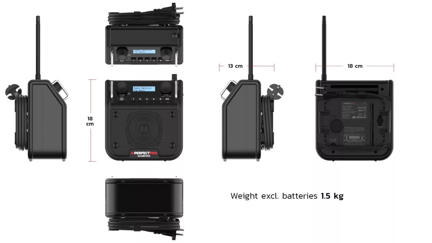 PerfectPro DABPRO2 Bouwradio - FM RDS - DAB  - aux-in - werkt op netstroom & batterij