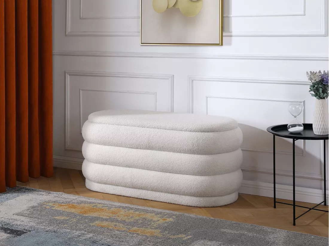 Banc coffre - Tissu bouclette - Blanc - ECAMBI