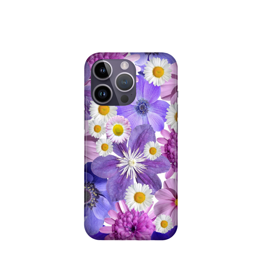 iPhone 14 Pro Kunststoff Hülle Blütenvielfalt - Lila-Violett