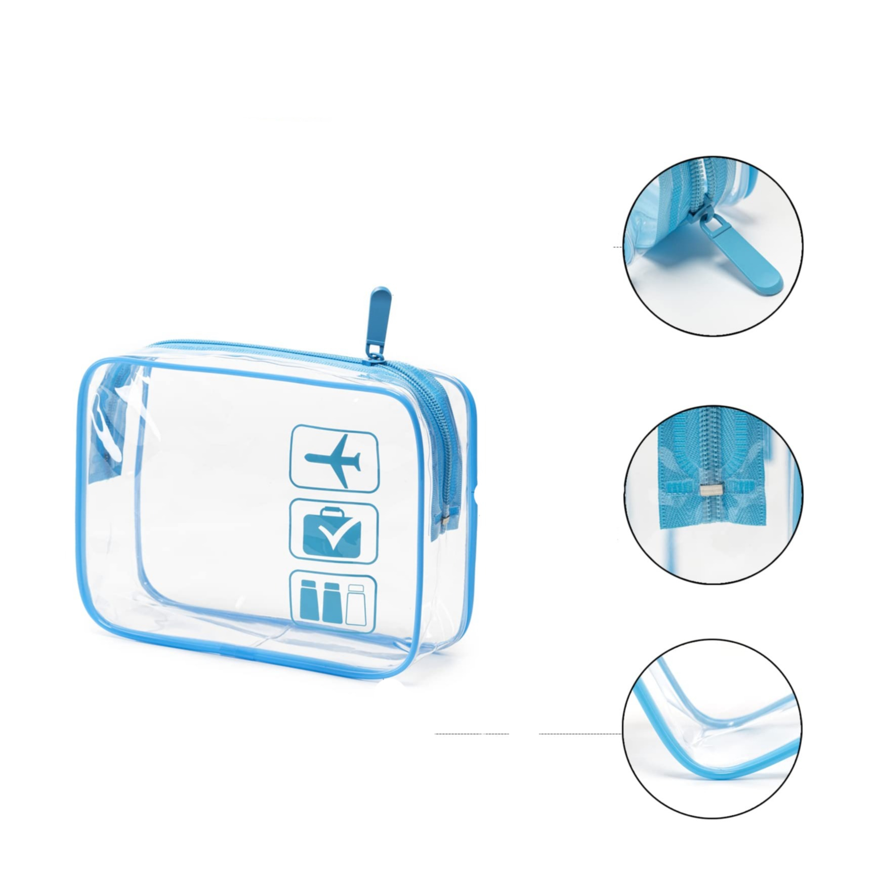 (205x150mm) Kosmetik Reise Necessaire Tasche Organizer Bag mit Reissverschluss - Transparent / Blau