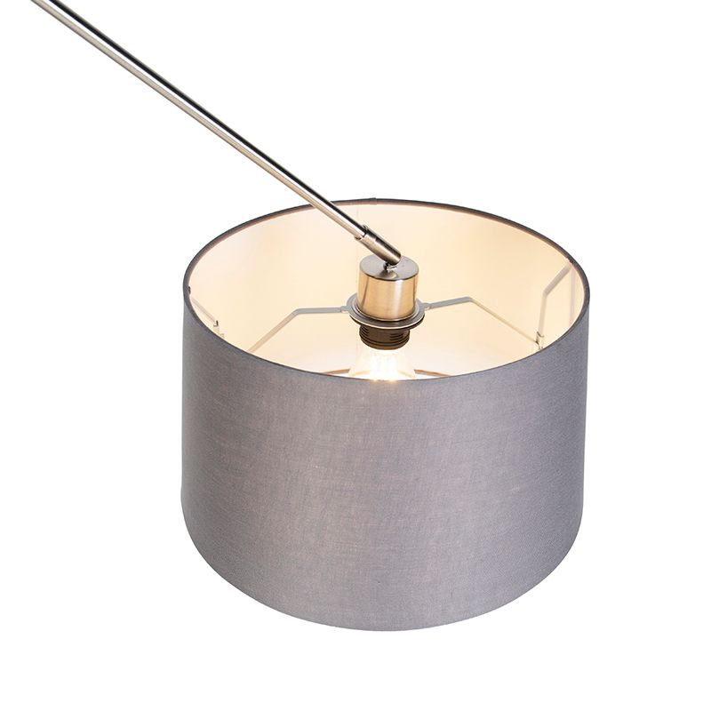 Hanglamp staal met linnen kap donkergrijs 35 cm - Blitz
