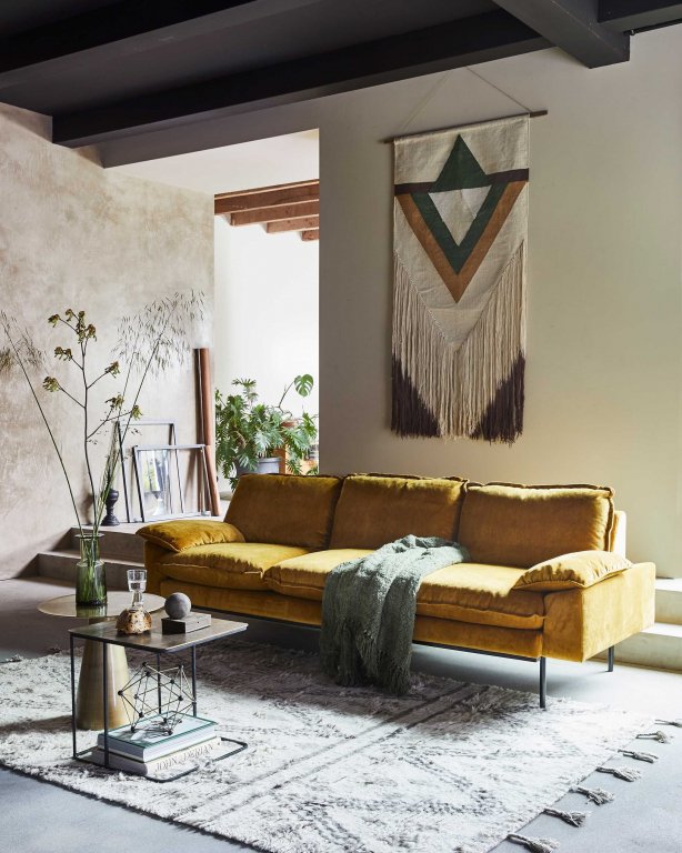 HKliving Retro bank 2-zits Velvet Corduroy Aged Gold
