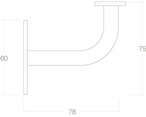 Leuningsteun, geborsteld roestvrij staal, vierkant, plat gebogen, met draadstang