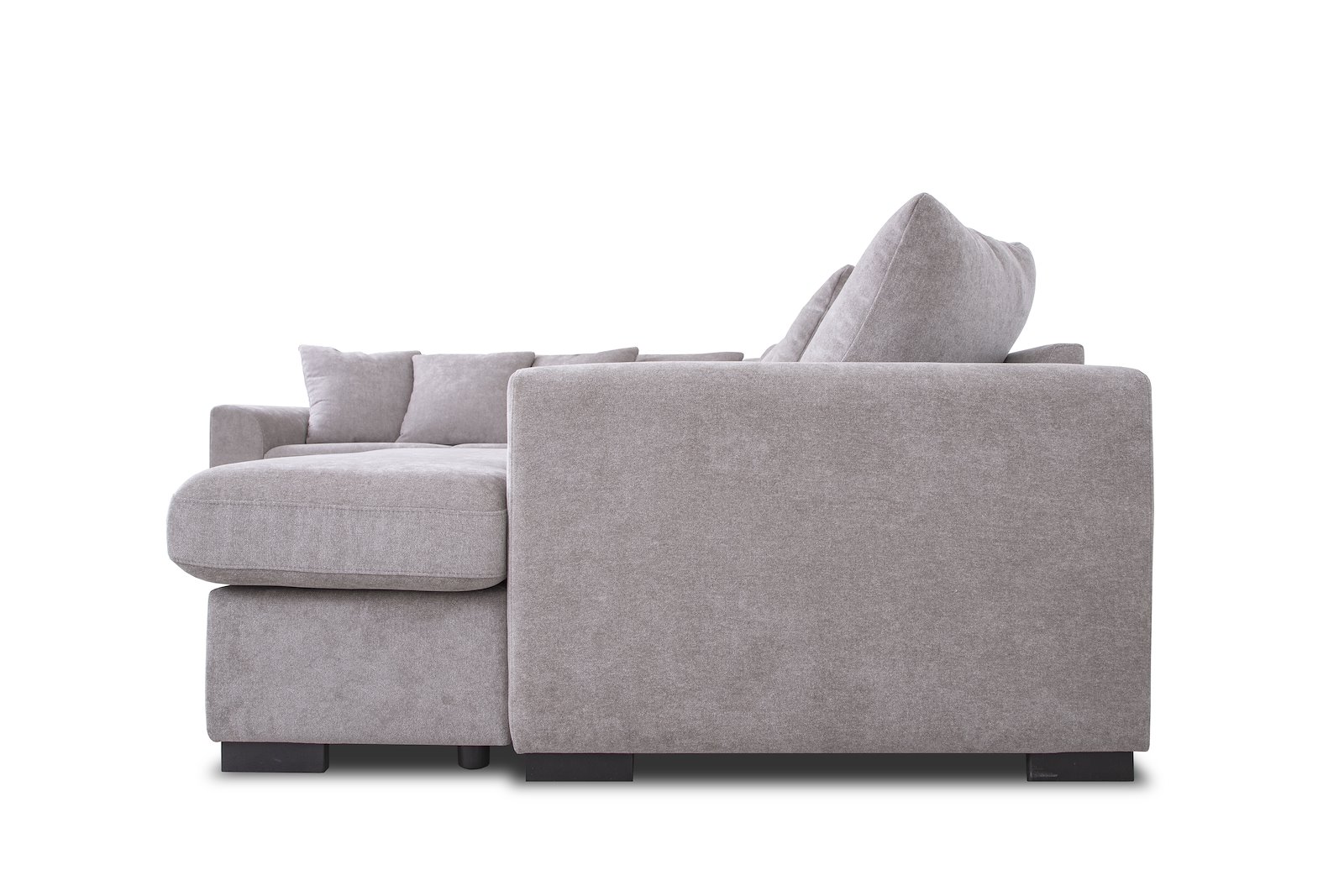 Boston hjørnesofa med vendbar sjeselong I tekstil Storm 09 Taupe med sort ben