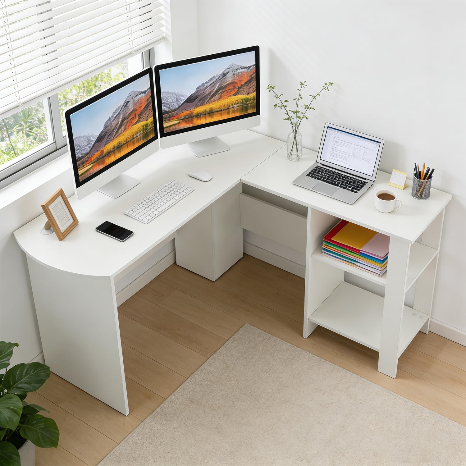 DUMOS Schreibtisch Computertisch Bürotisch mit Kopfhörer Halter und Aufbewahrungstasche Kleiner Schreibtisch Arbeitszimmer Holz PC Tisch Officetisch für Home Office