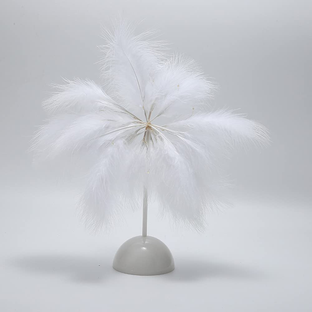 (35cm) LED Nachttisch Lampe Party Deko Beleuchtung im Feder Baum Design (Batteriebetrieben) - Weiss