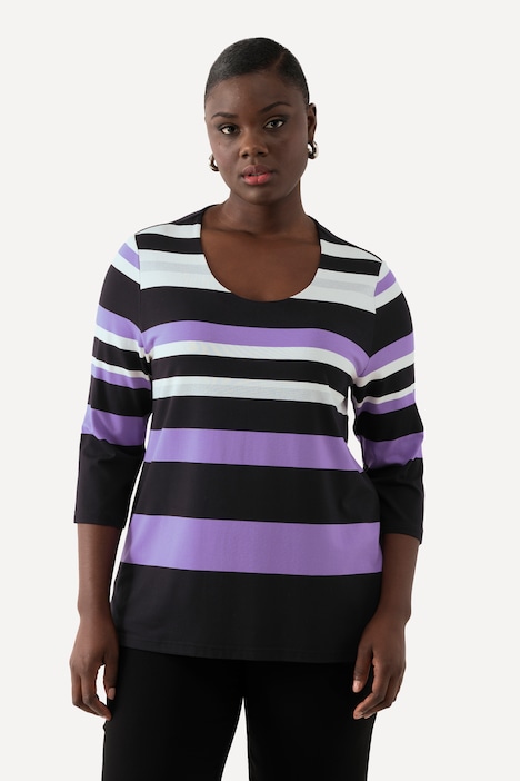 Shirt, Streifen, Metallic-Effekt, V-Ausschnitt, 3/4-Arm