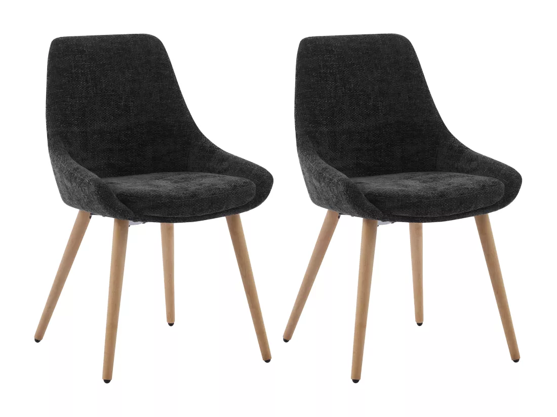 Lot de 2 chaises en tissu texturé et hêtre - Noir - MASURIE