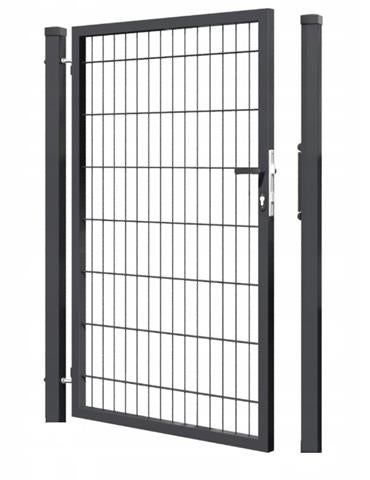 GEWA Economy enkelvleugelige tuinpoort, 1m breed, 1,2m hoog, dubbelstaafmatpoort, RAL6005 mosgroen, inclusief palen en toebehoren