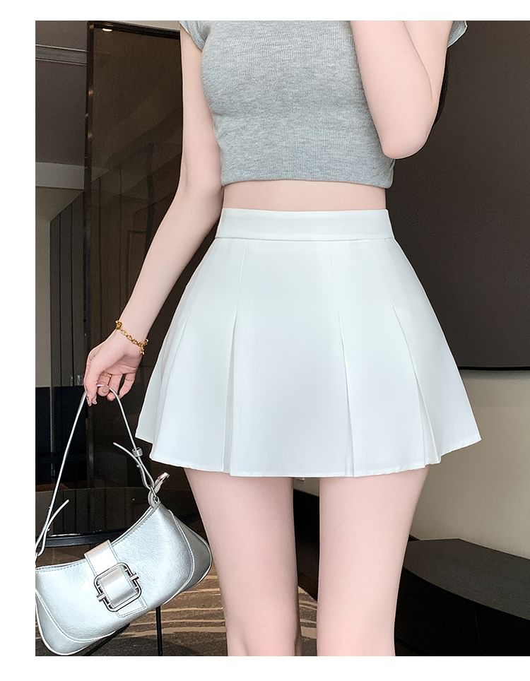 Yako - Hoge taille effen mini geplooide skort