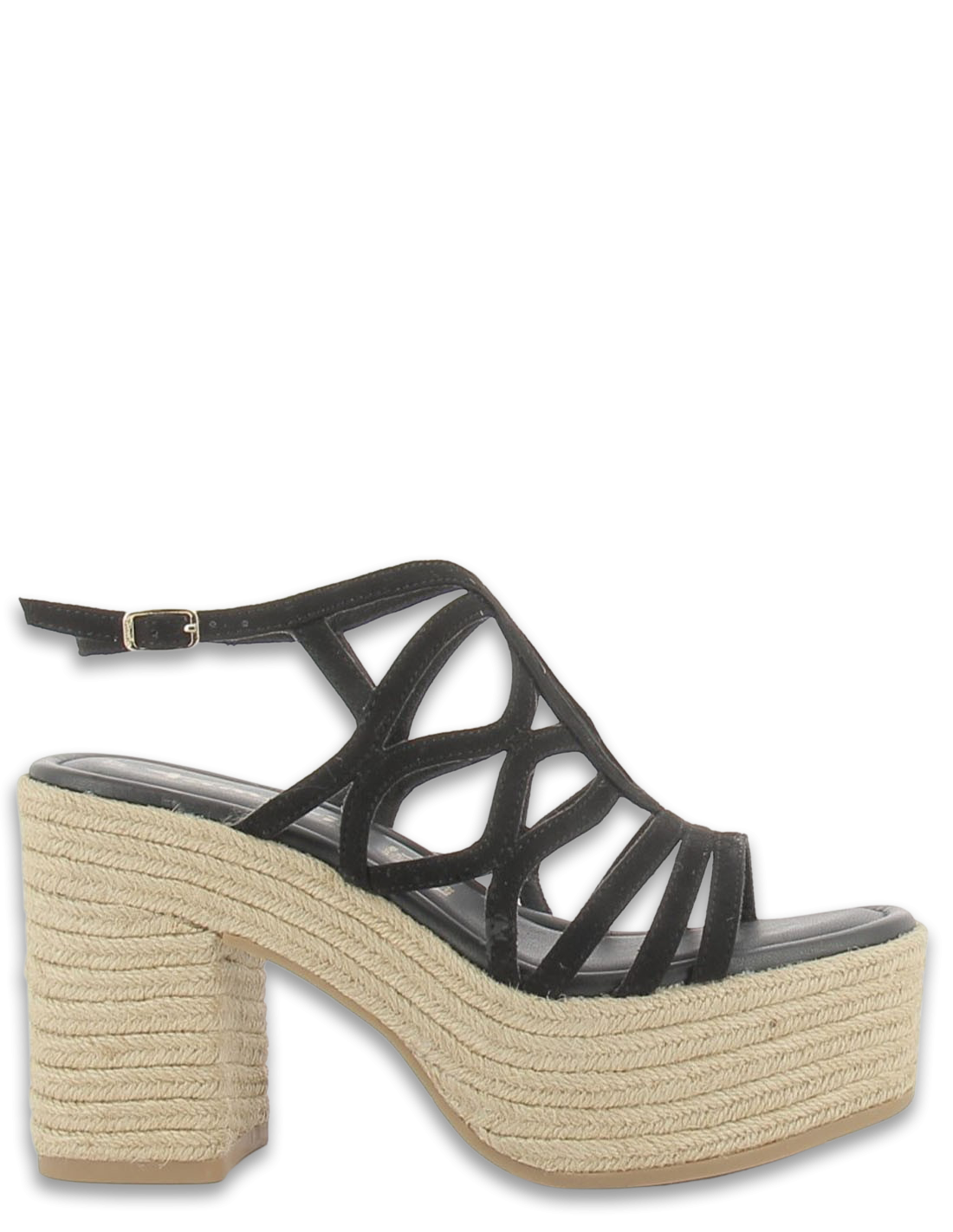 tamaris Sandales compensées à talon femme 28033-30 001 cuir noir/corde