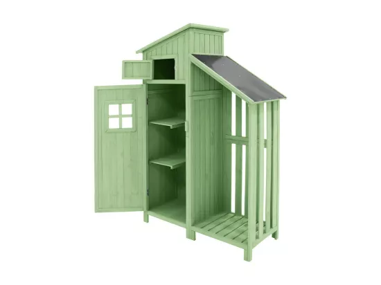Abri de jardin en bois de sapin - remise à outils avec 2 étagères intégrées - H 173 cm - toit imperméable en PVC - Vert