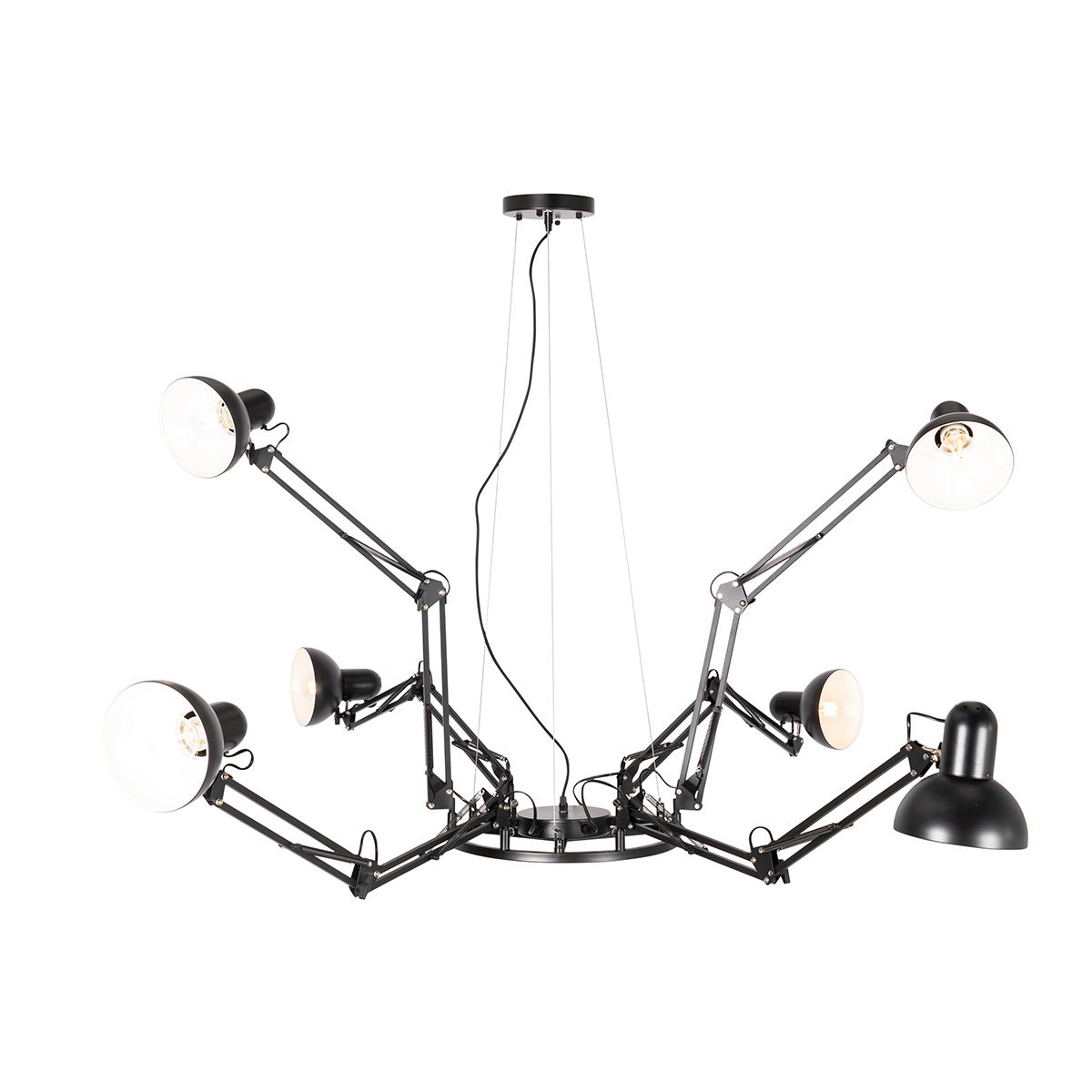 Industriële hanglamp zwart 6-lichts verstelbaar - Hobby Spinne