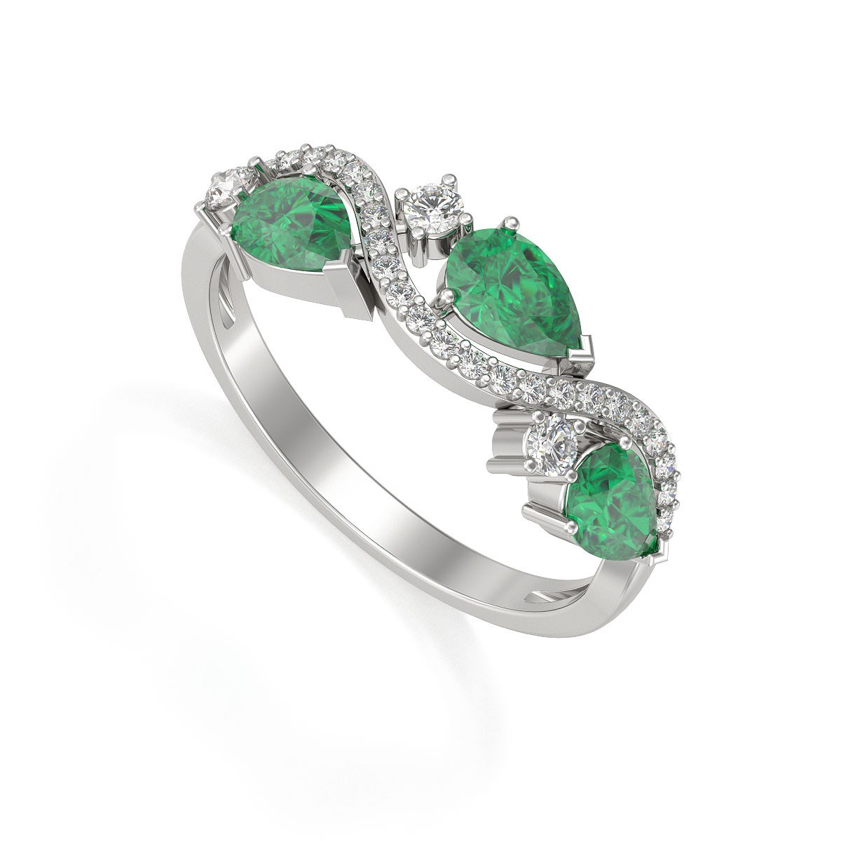 Bague Emeraude et diamants sur Argent 925 2.51grs