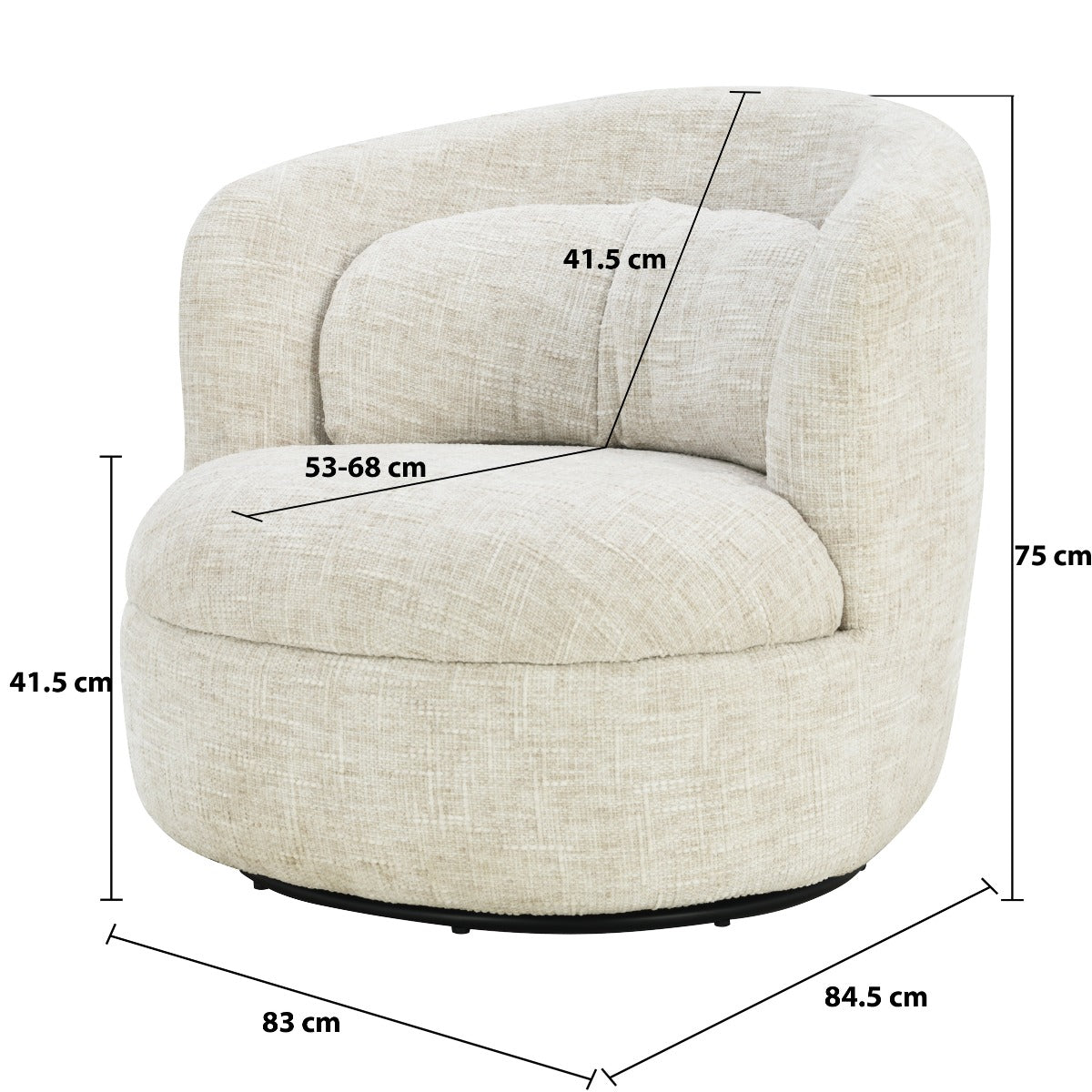 Livingfurn - Fauteuil Britt Cream - 85x84x76cm