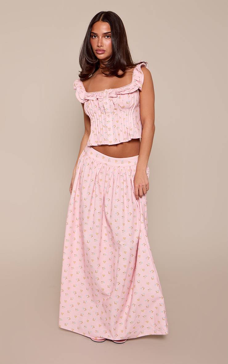 Rose Bébé Jupe Longue Plissée En Coton À Imprimé Fleuri Ditsy Co-ord Petite